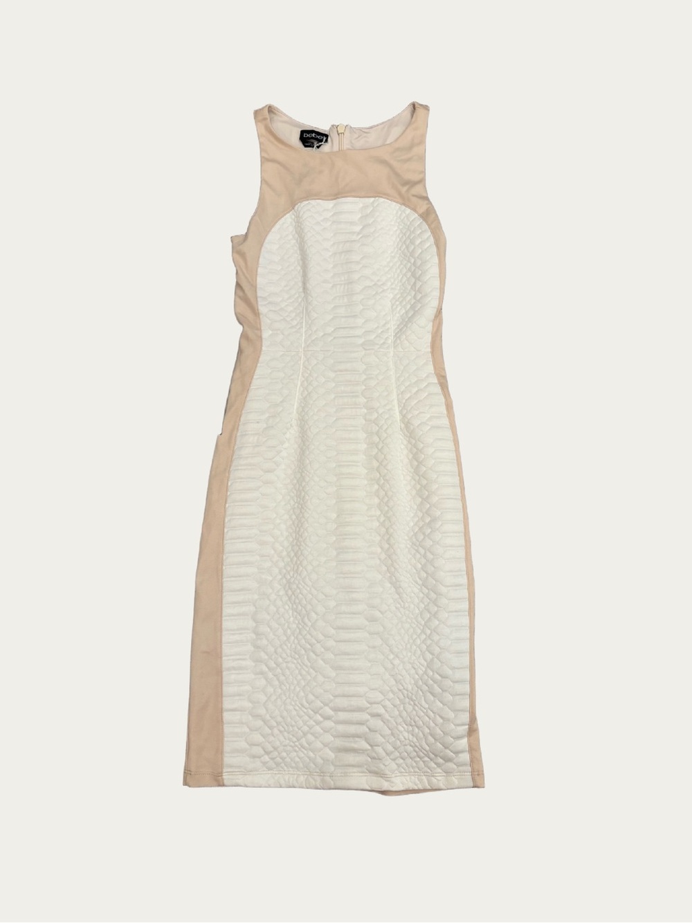 bebe Two-Tone White and Beige Midi Bodycon Dress